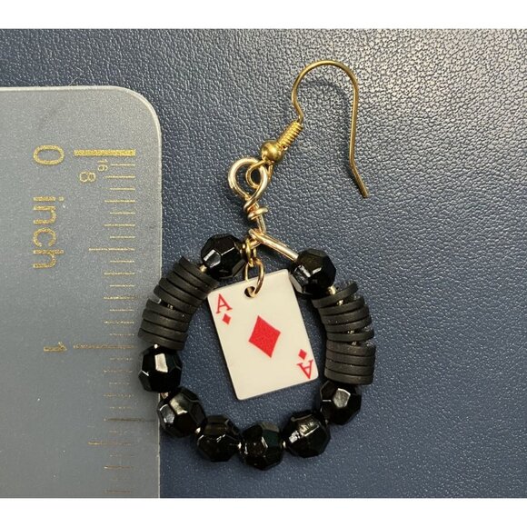 Beaded Dangle Black & White 8-Ball and Ace Card Earring Set 2 Pair Set - Picture 8 of 9